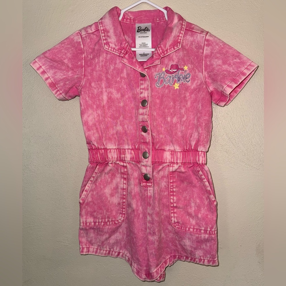 Barbie Girls Denim Romper Western Pink NWOT